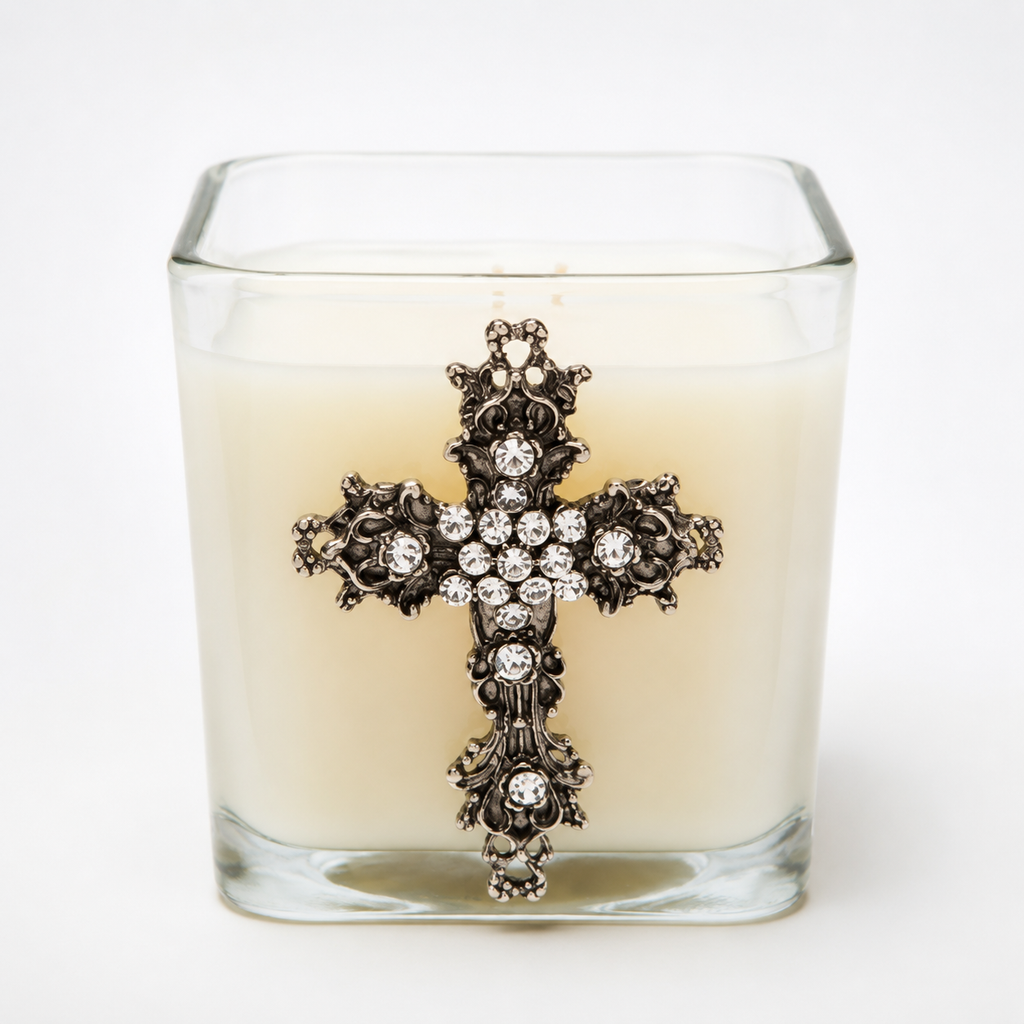 Faith 20 oz Square Glass Candle with Cross
