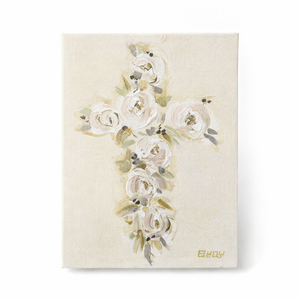 BUDDY WHITLOCK 5"x 7" ORIGINAL CANVAS "THE FOOT OF THE CROSS" IN CREAM