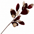29" Burgundy Velvet Leaf Spray with Champagne Gold Berries