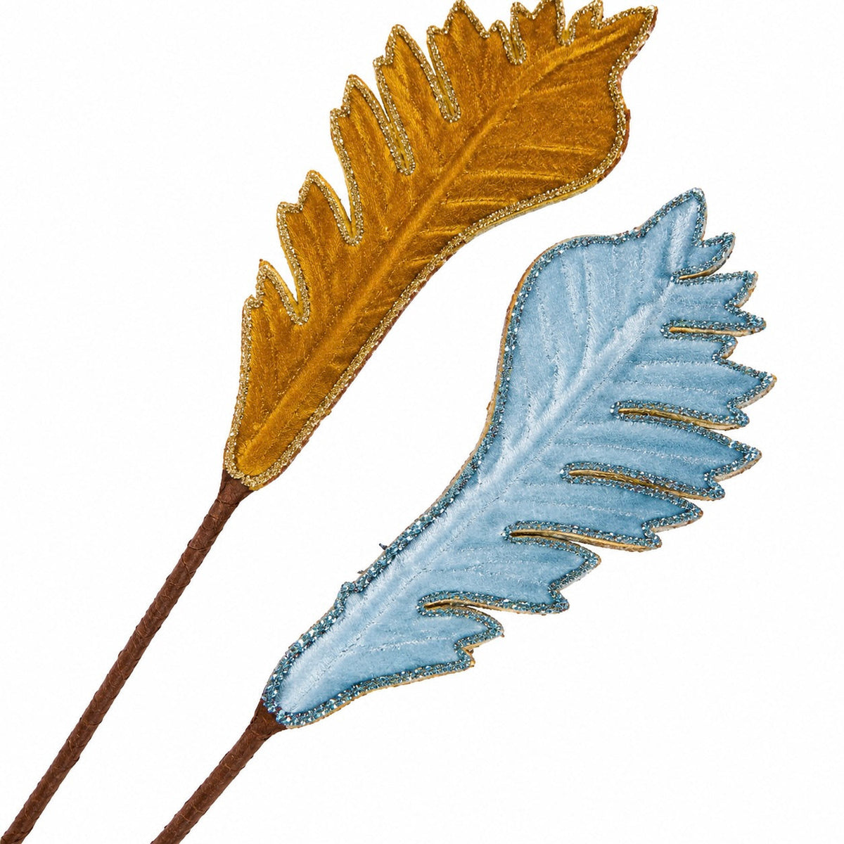 15.5" Double Sided Gold/Blue Frond Leaf Spray