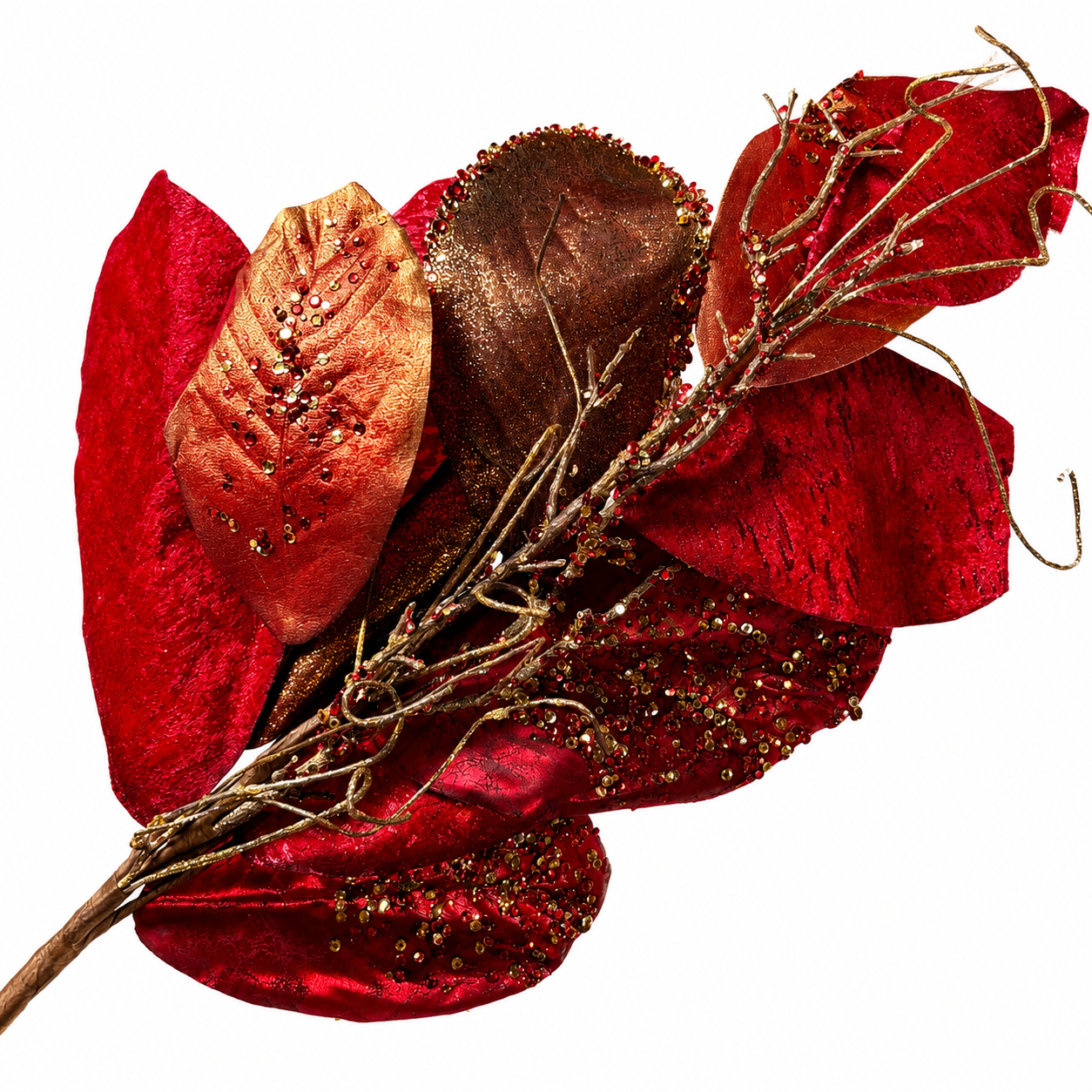 39" Burgundy Beaded Magnolia Leaf Spray