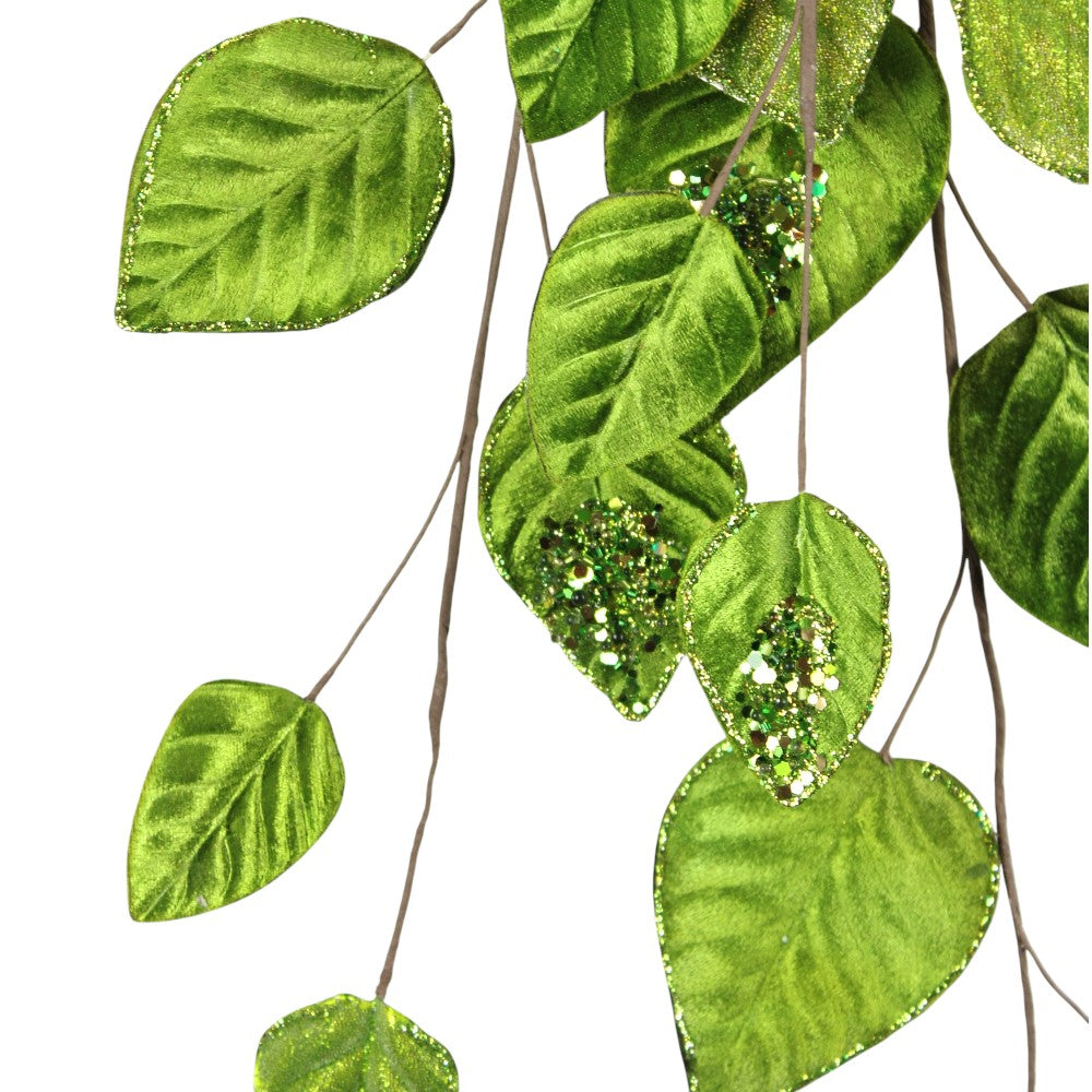 39IN Glitter Velvet Leaf Garland, Lime