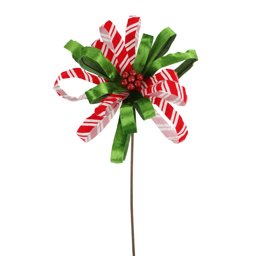 22IN Ribbon Flower Stem, Red White Green