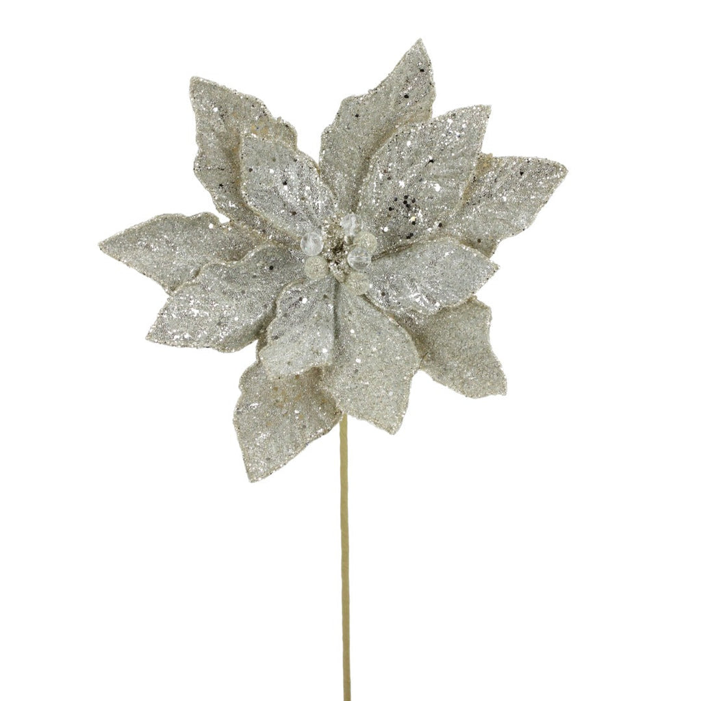 21IN Glitter Jewel Poinsettia Stem, Platinum