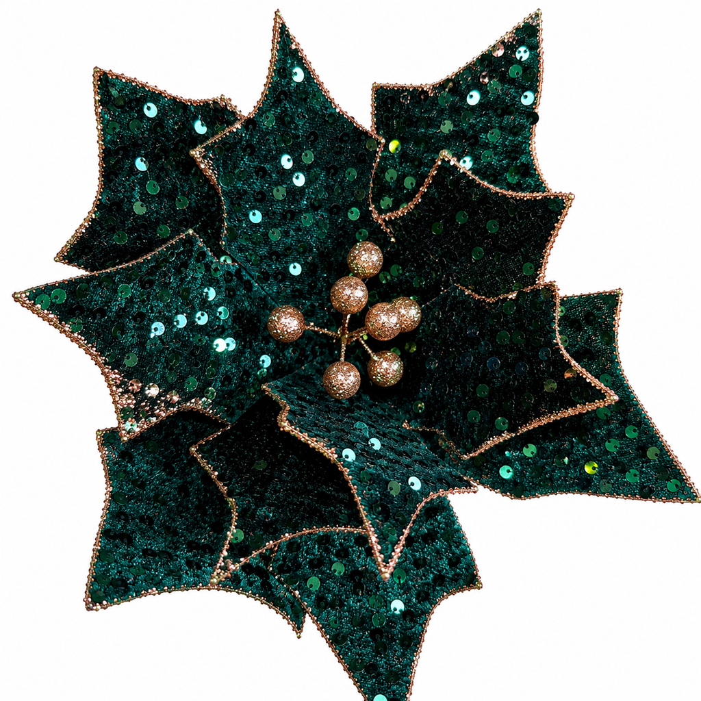 11.5" Diameter Emerald Sequined Poinsettia Stem
