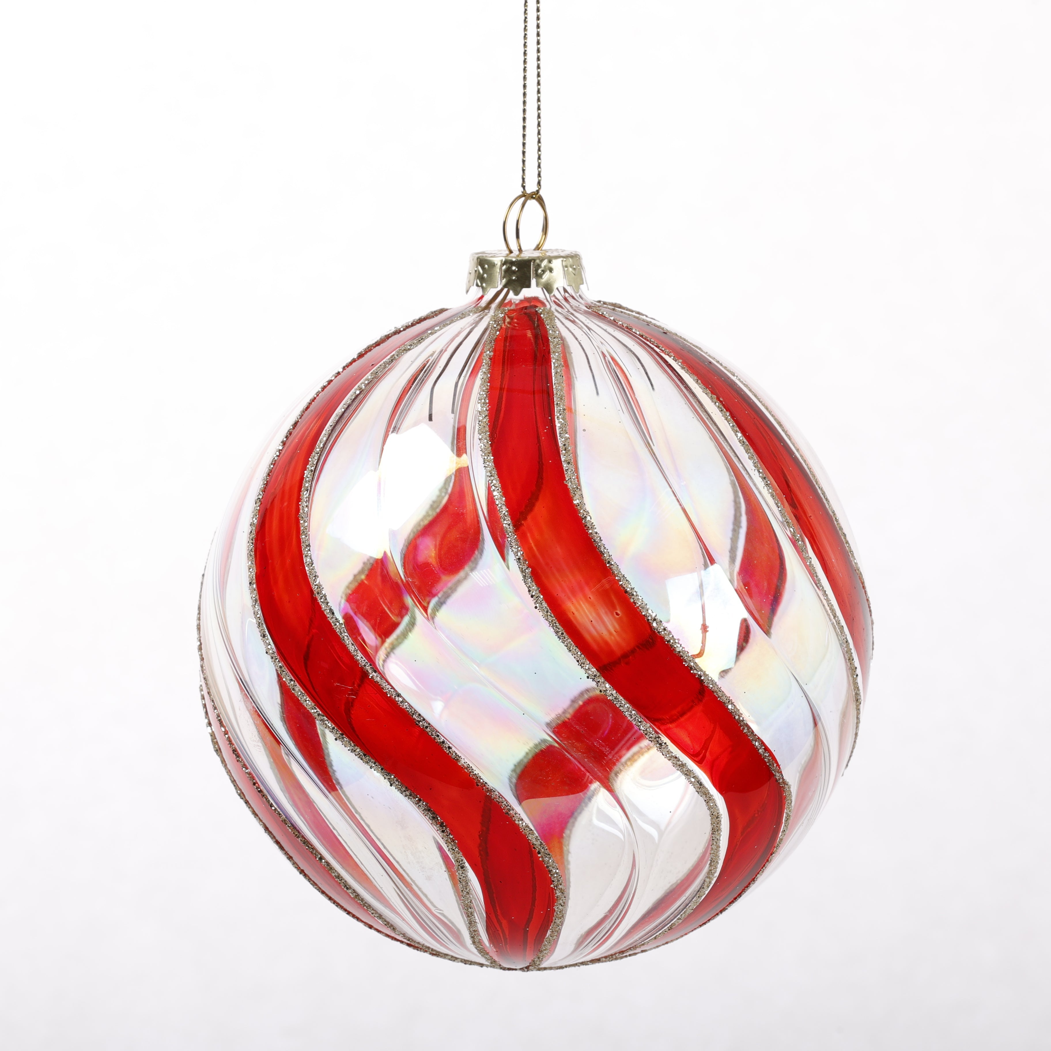 4.5" RED/CLEAR/GOLD GLASS ORNAMENT STYLE B