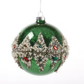 4.5" GREEN BEADED GLASS BALL ORN