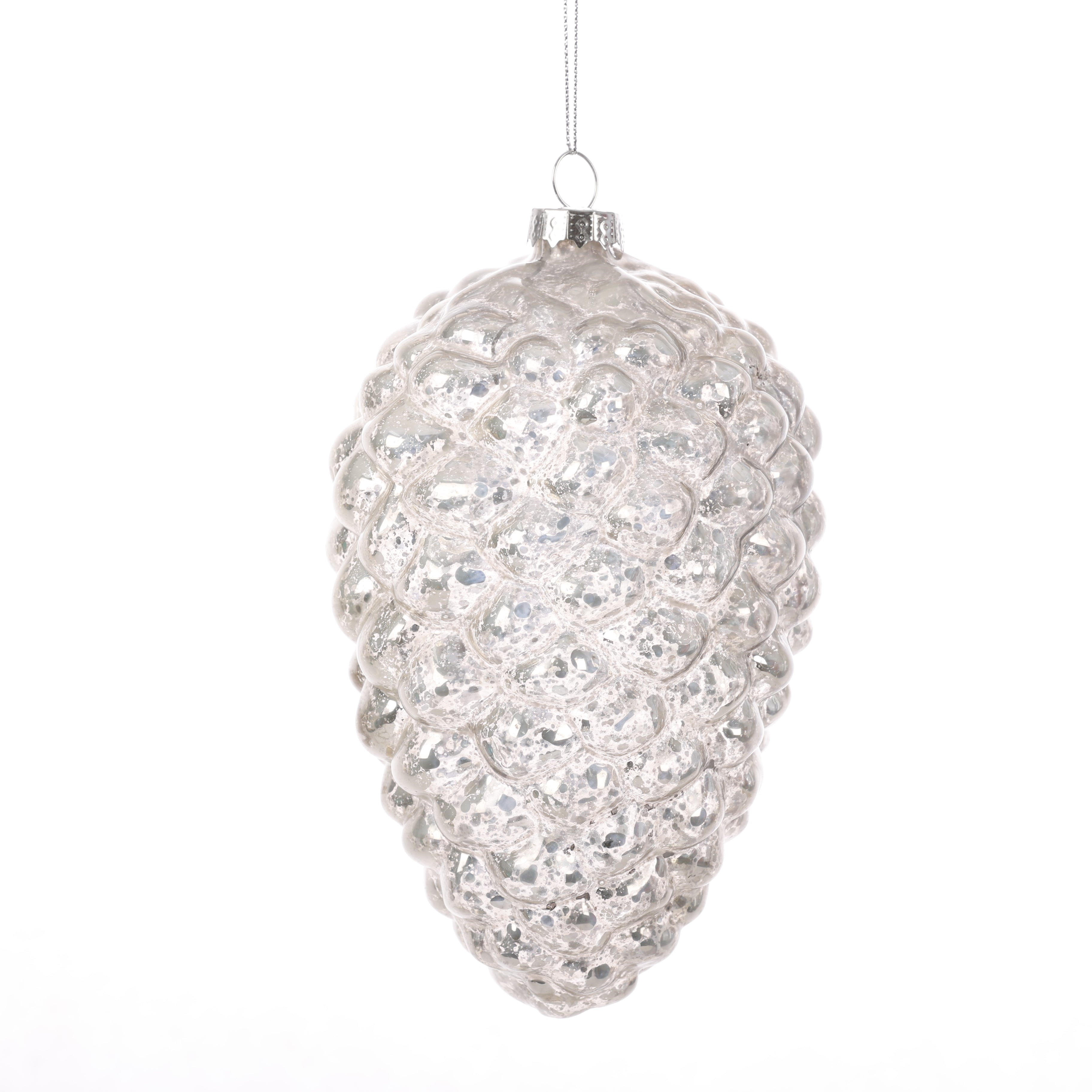 5.5" WHITE/SILVER GLASS PINECONE ORN