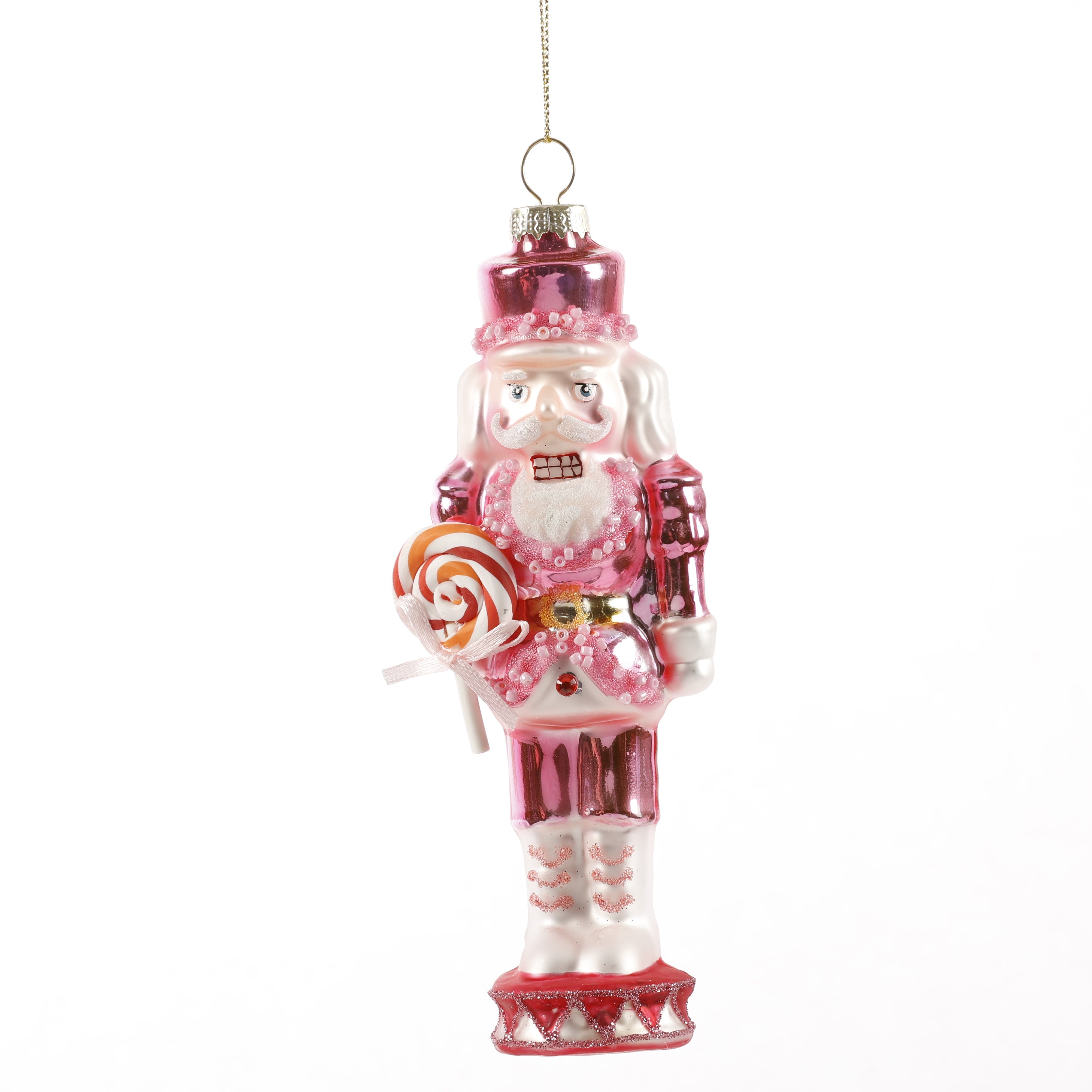 6" PINK GLASS SANTA ORN