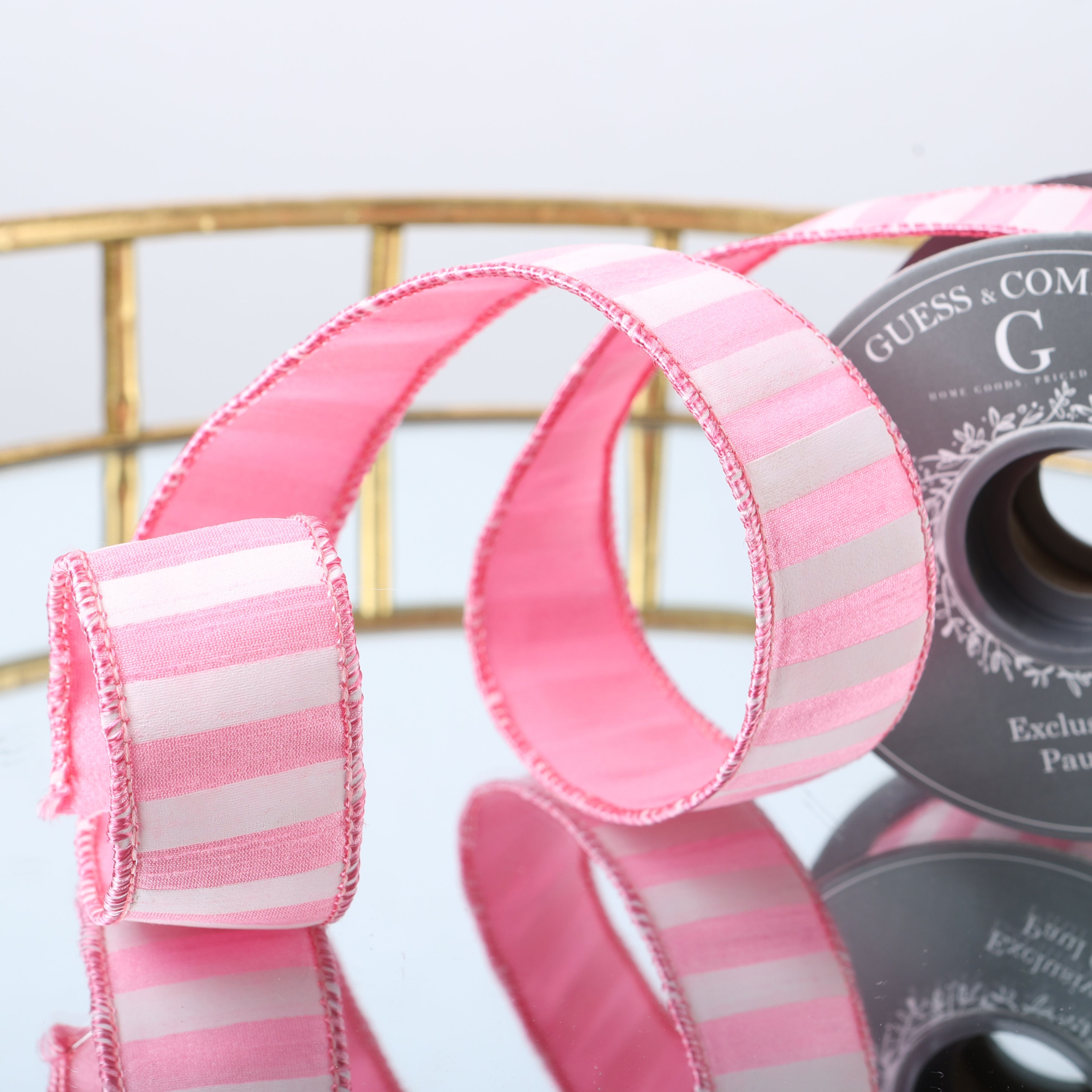 1.5" PINK STRIPE WITH SOLID PINK DUPION BACK RIBBON 5YD