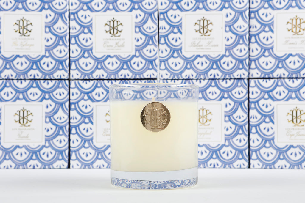 Lover's Lane 8 oz Blue and White Designer Box Candle