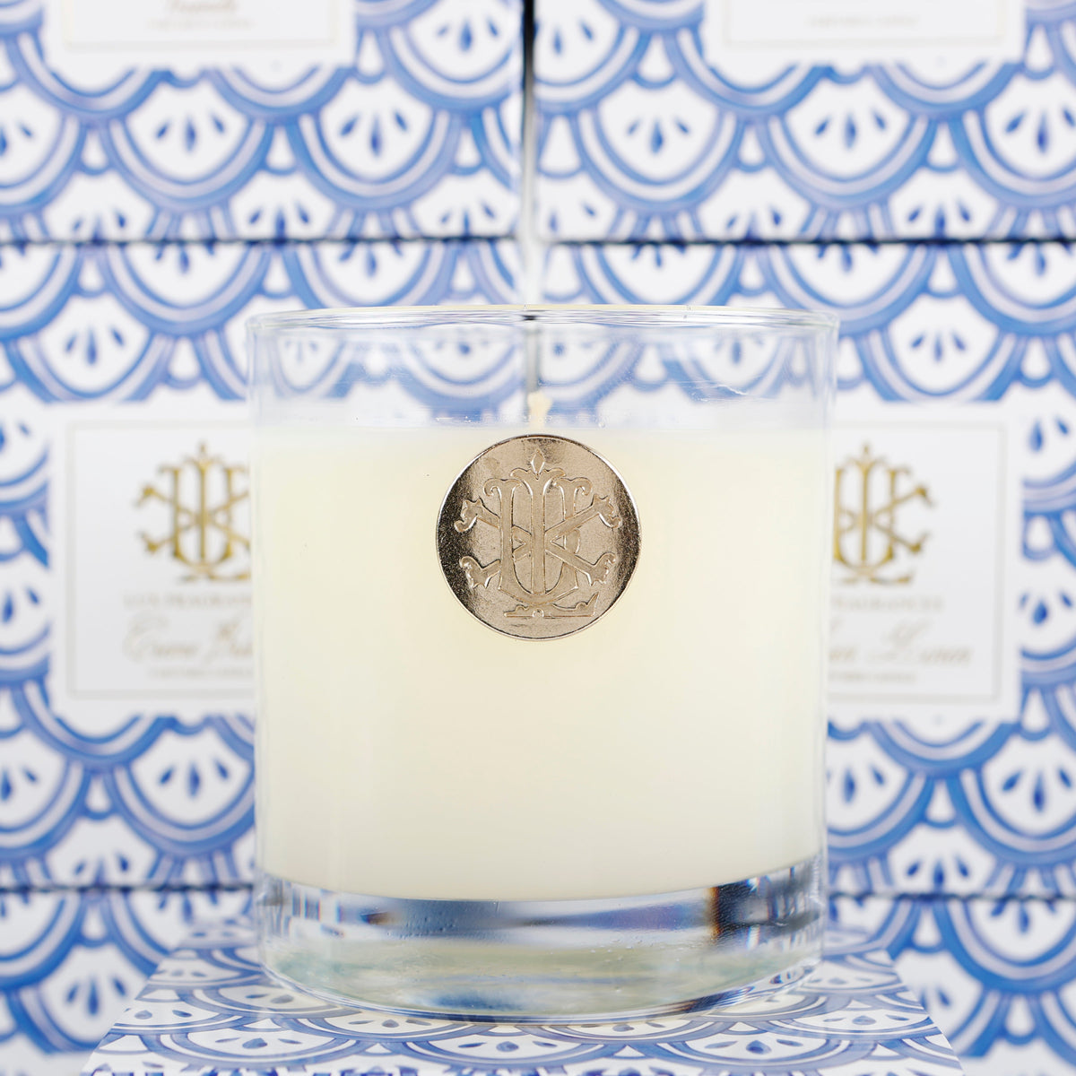 Italian Linen 8 oz Blue and White Designer Box Candle