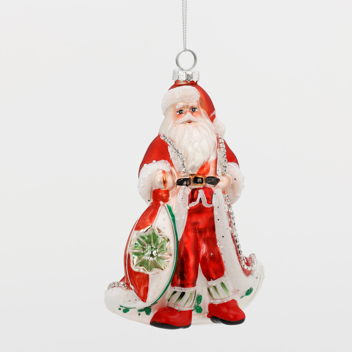6.3"x4"GLASS SANTA ORN