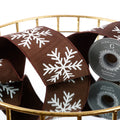 4" WHITE GLITTER SNOWFLAKE ON BROWN DUPION AND BROWN DUPION BACK RIBBON