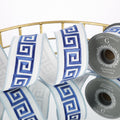 2.5" EMB ON WHITE DUPION WITH WHITE DUPION BACK RIBBON