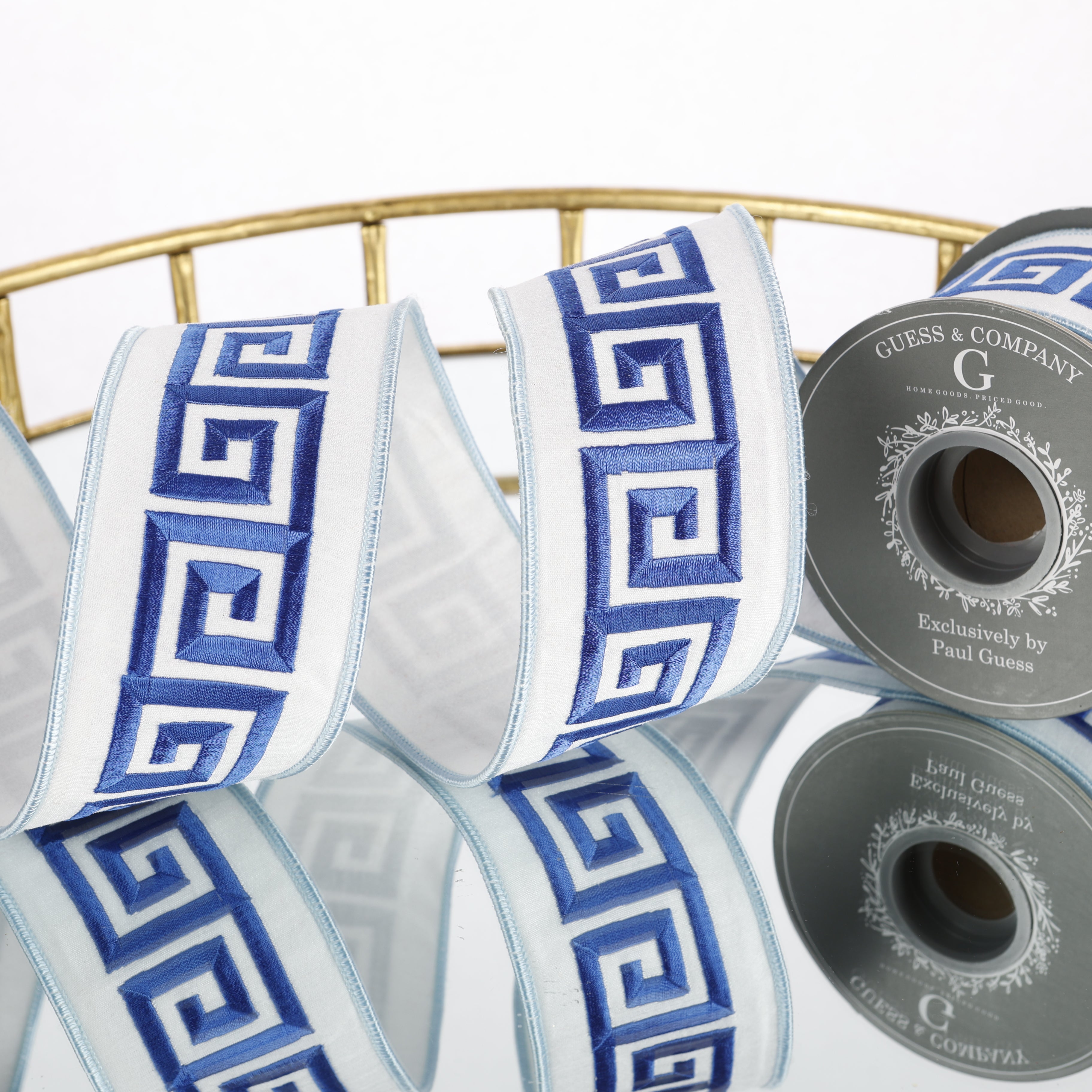 2.5" EMB ON WHITE DUPION WITH WHITE DUPION BACK RIBBON