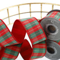 4" X 5 YD RED, GREEN & GOLD CHECK DUPION WITH RED DUPION BACK RIBBON