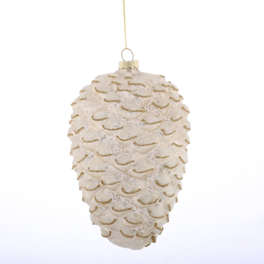 3.5"x 5.5" GLASS PINECONE ORNAMENT IVORY