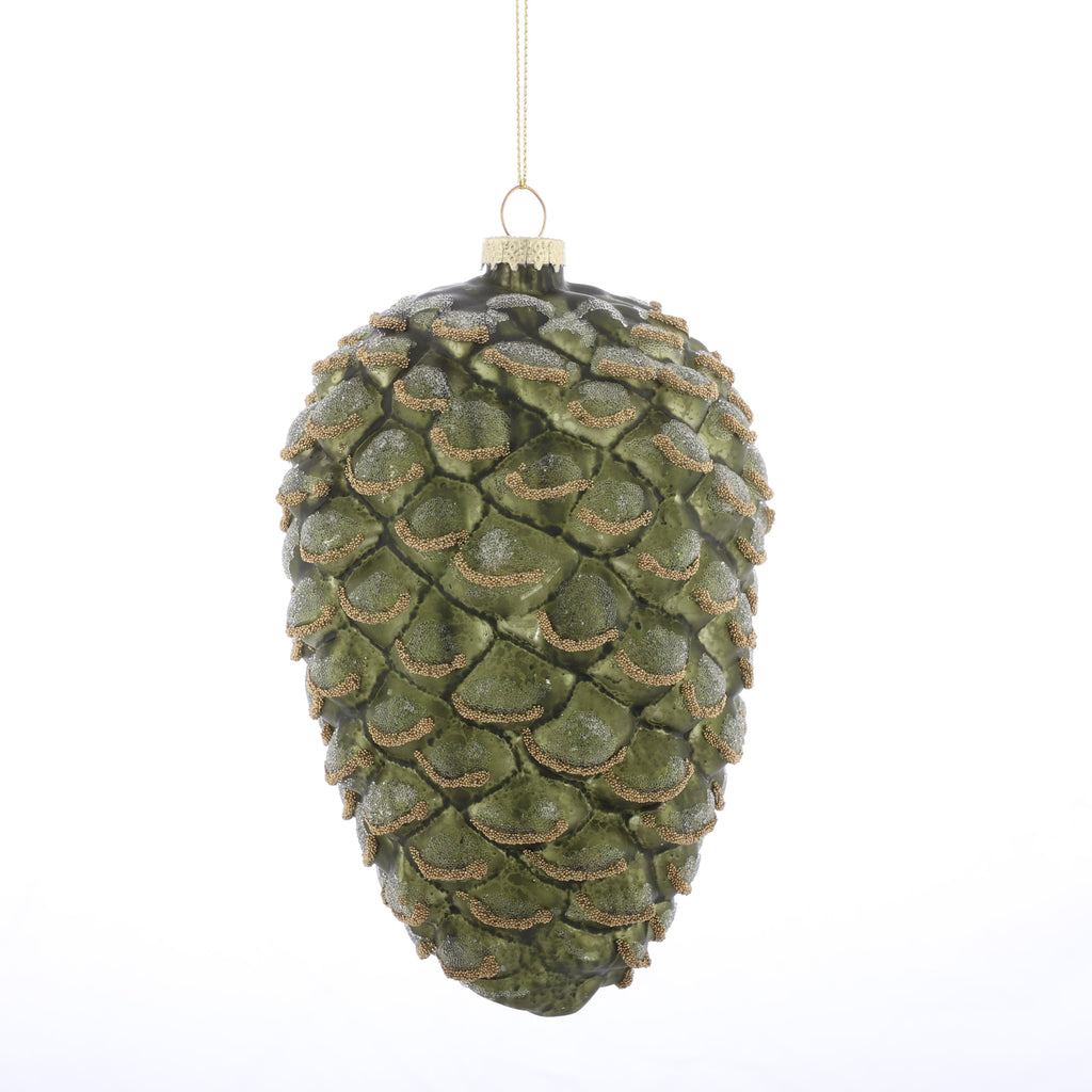 3.5"x 5.5" GLASS PINECONE ORNAMENT IVORY