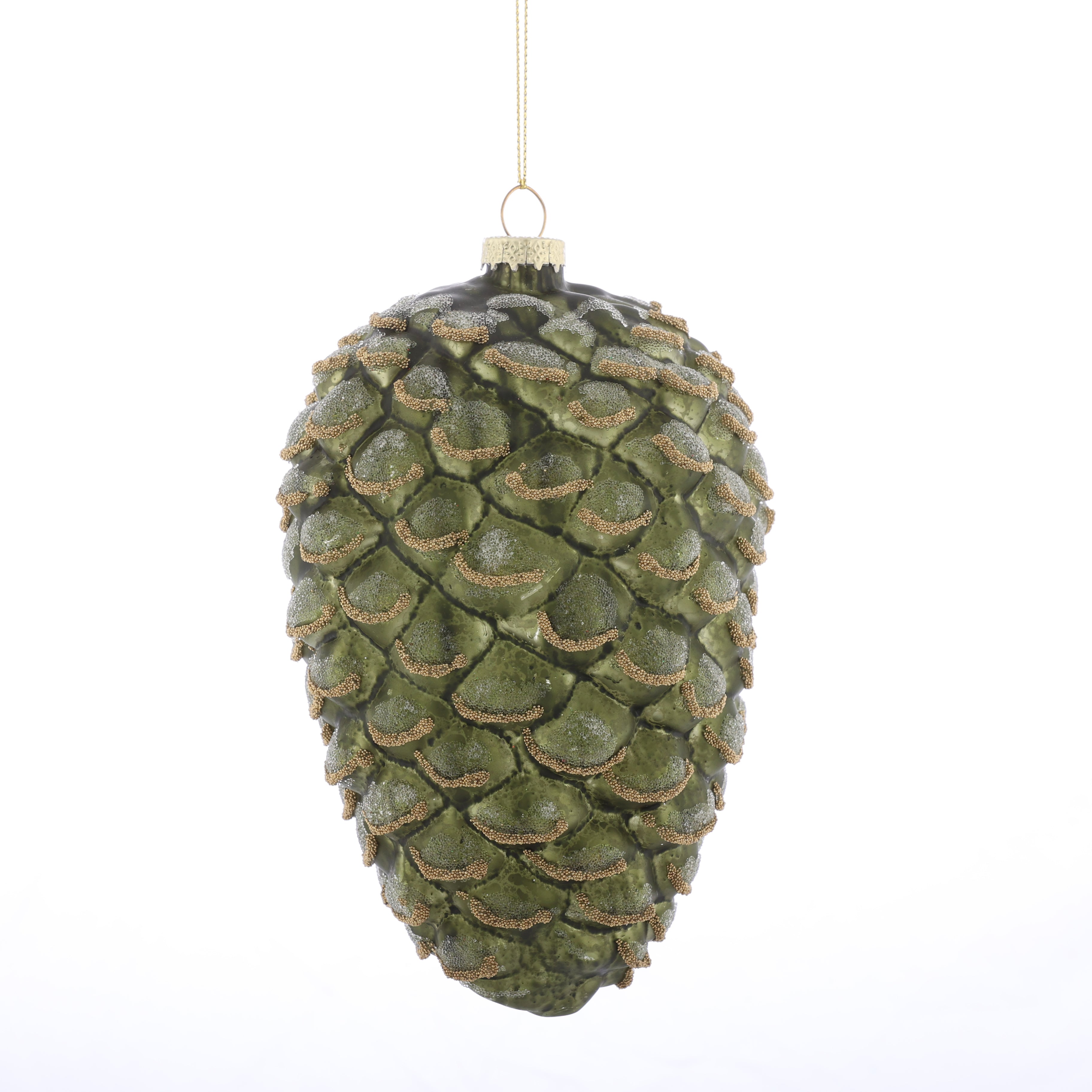 3.5"x 5.5" GLASS PINECONE ORNAMENT IVORY