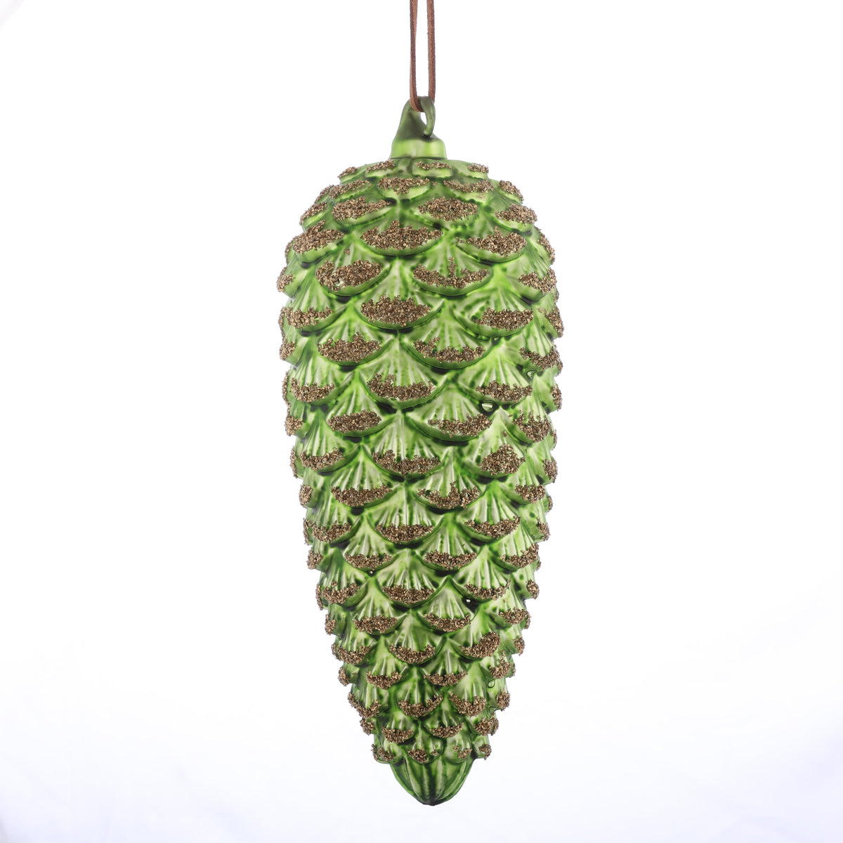 7.8"x 3.5" GLASS PINECONE ORN-GREEN