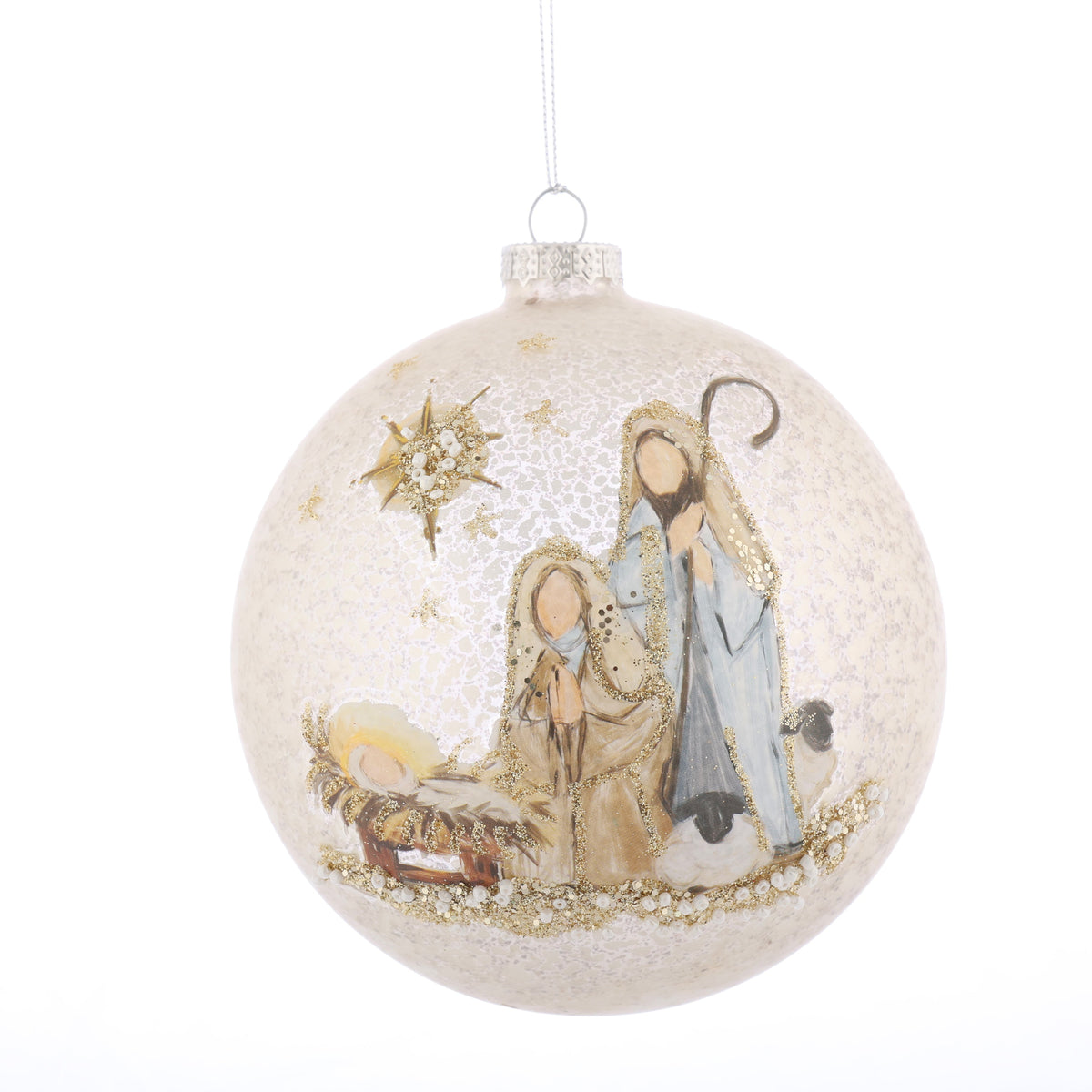 D 5" GLASS BALL ORN-HOLY FAMILY