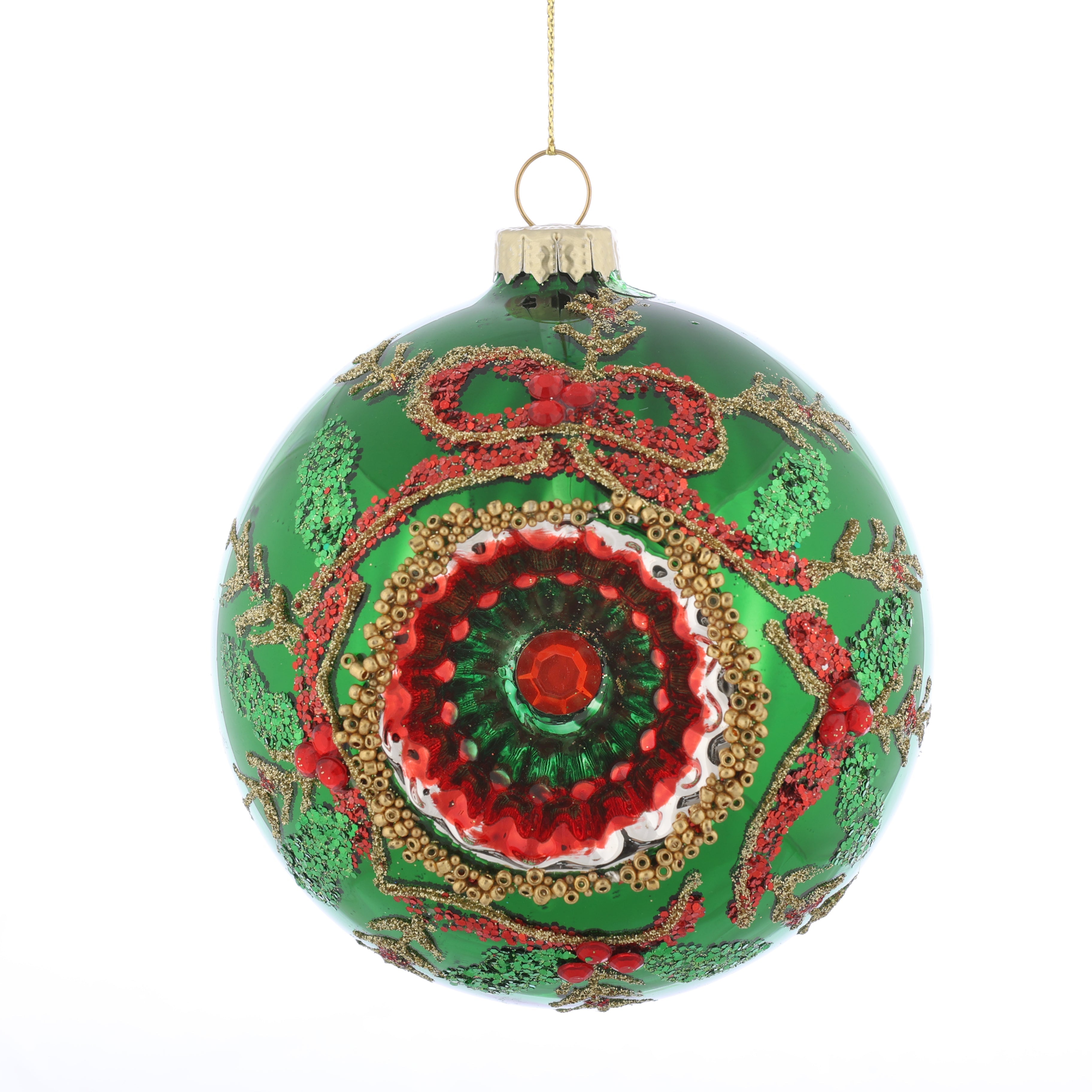 D 4" GLASS BALL Wreath Reflector ORN GREEN