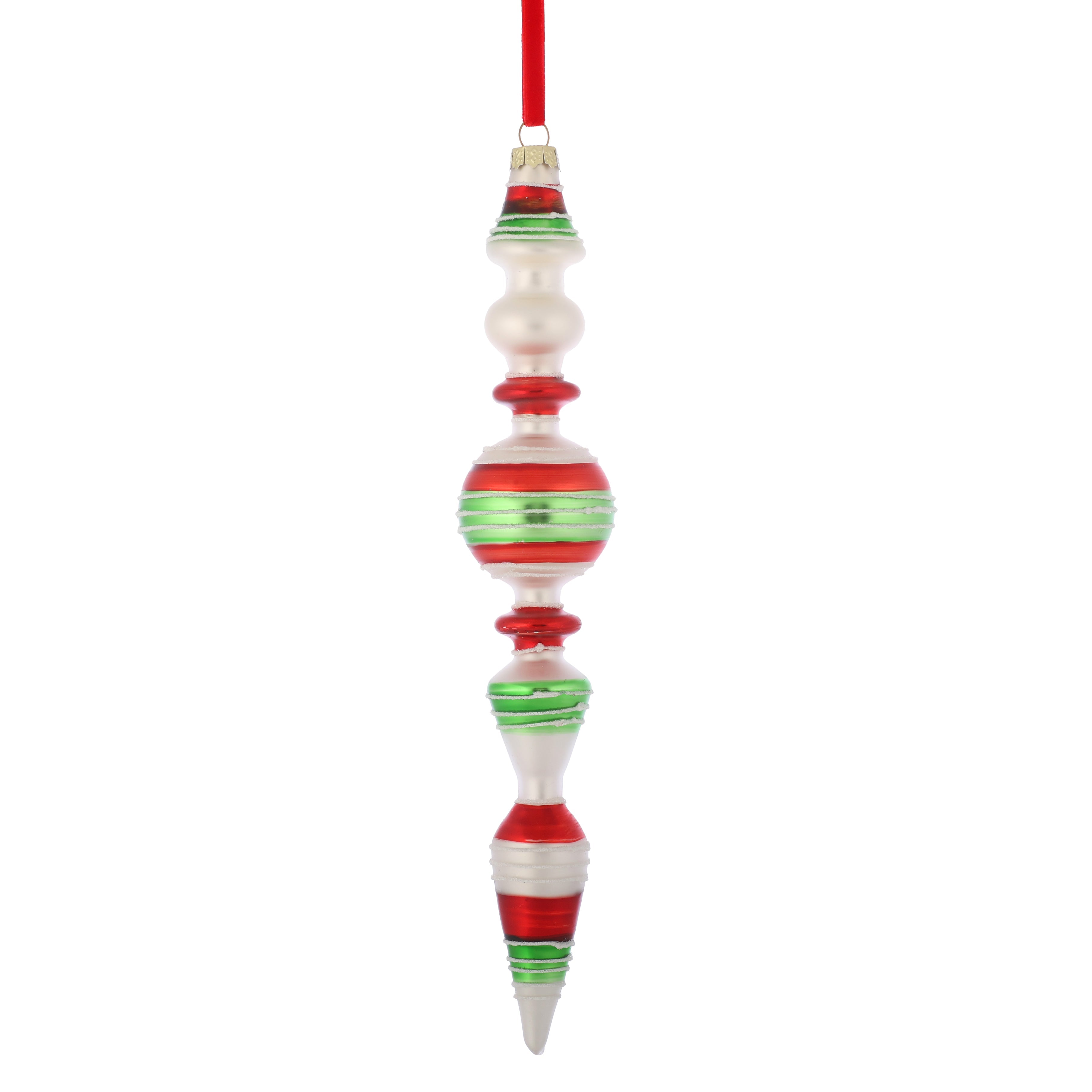9.5 x 2", 11 x 1.8", 11 x 1.8"  GLASS FINIAL RED/GRN/WHT ORNAMENT