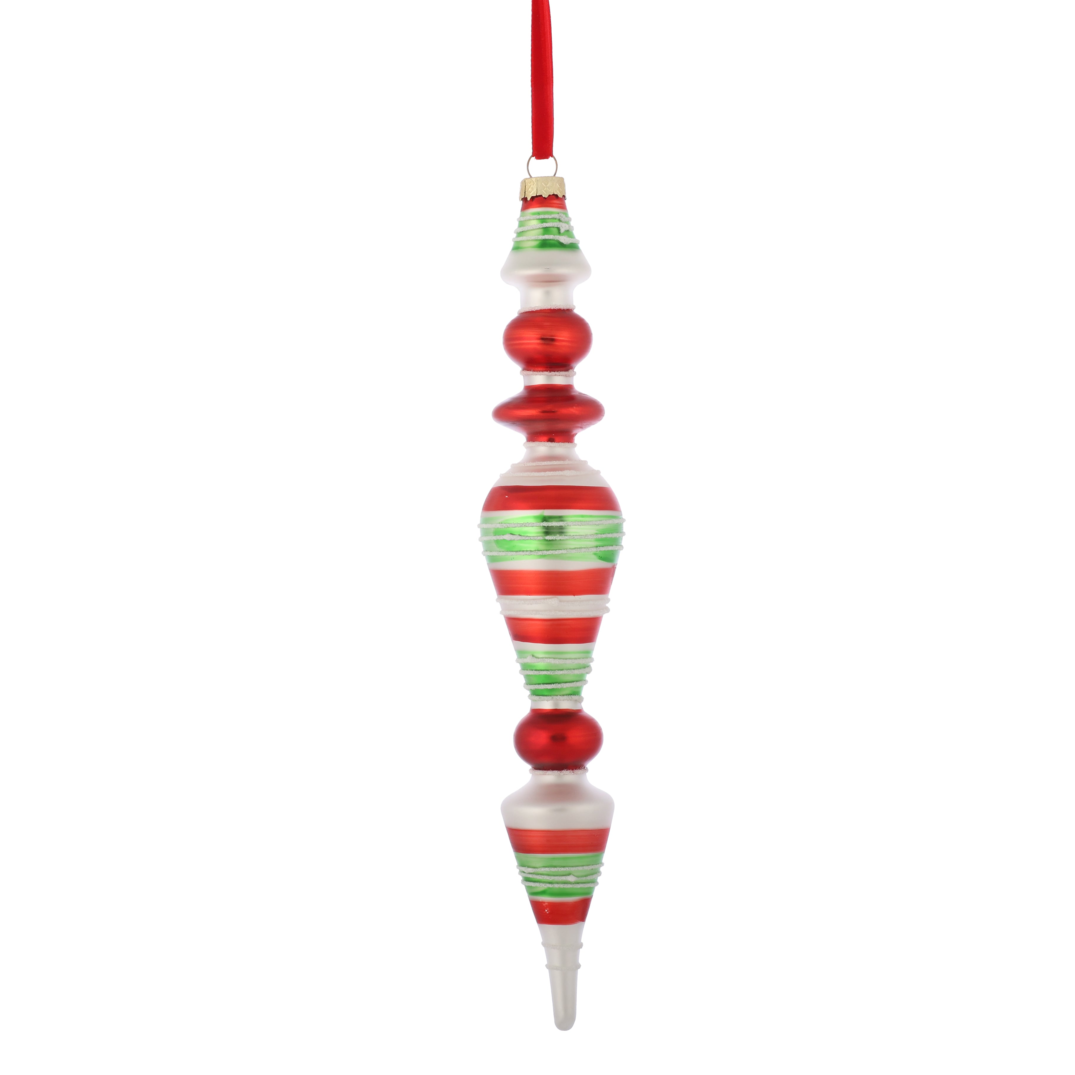 9.5 x 2", 11 x 1.8", 11 x 1.8"  GLASS FINIAL RED/GRN/WHT ORNAMENT