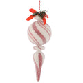 3.2 x 9.5"/ 8X24CM GLASS FROSTED PEPPERMINT FINIAL ORNAMENT STYLE B