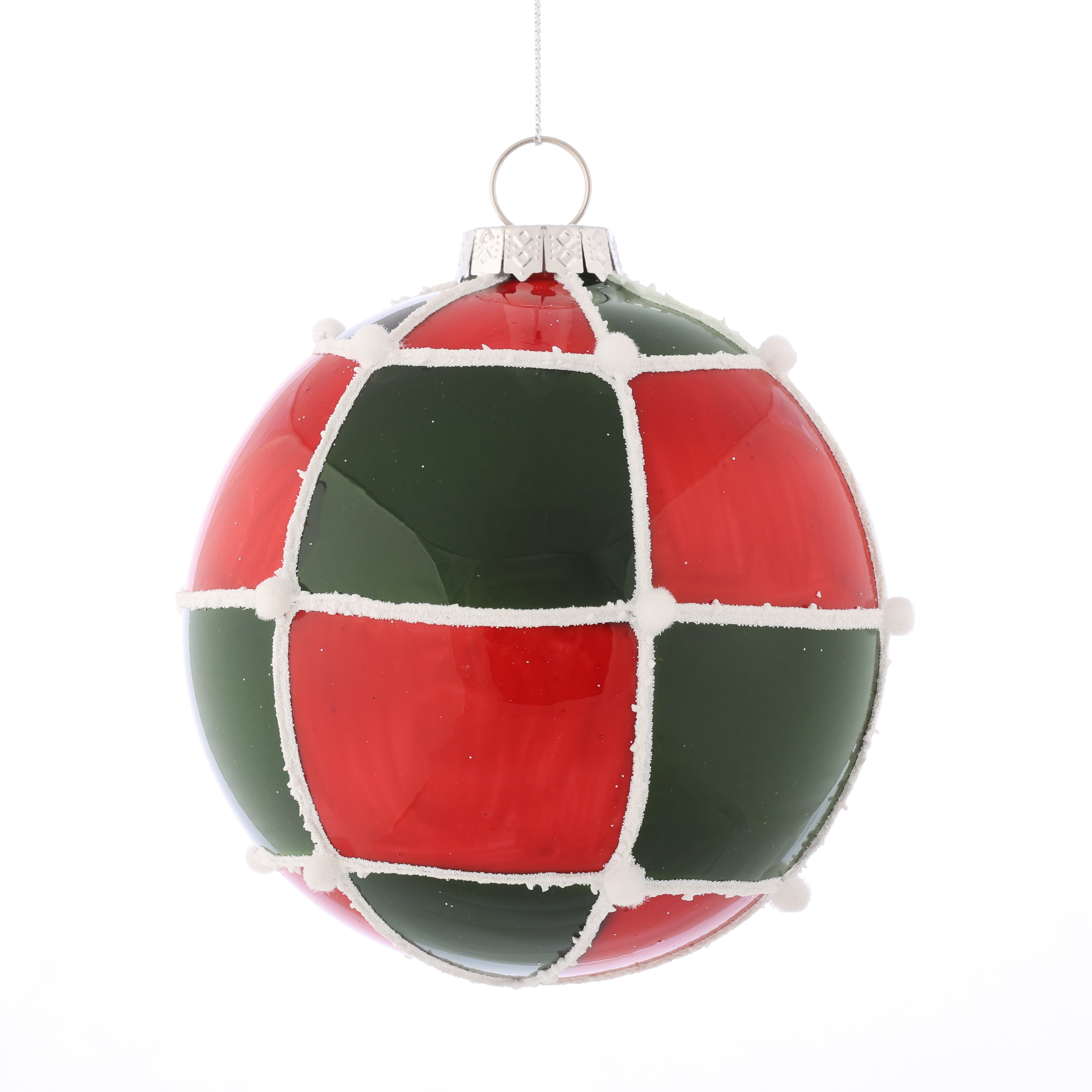 D 5" GLASS BALL Rd/Gr Square ORN