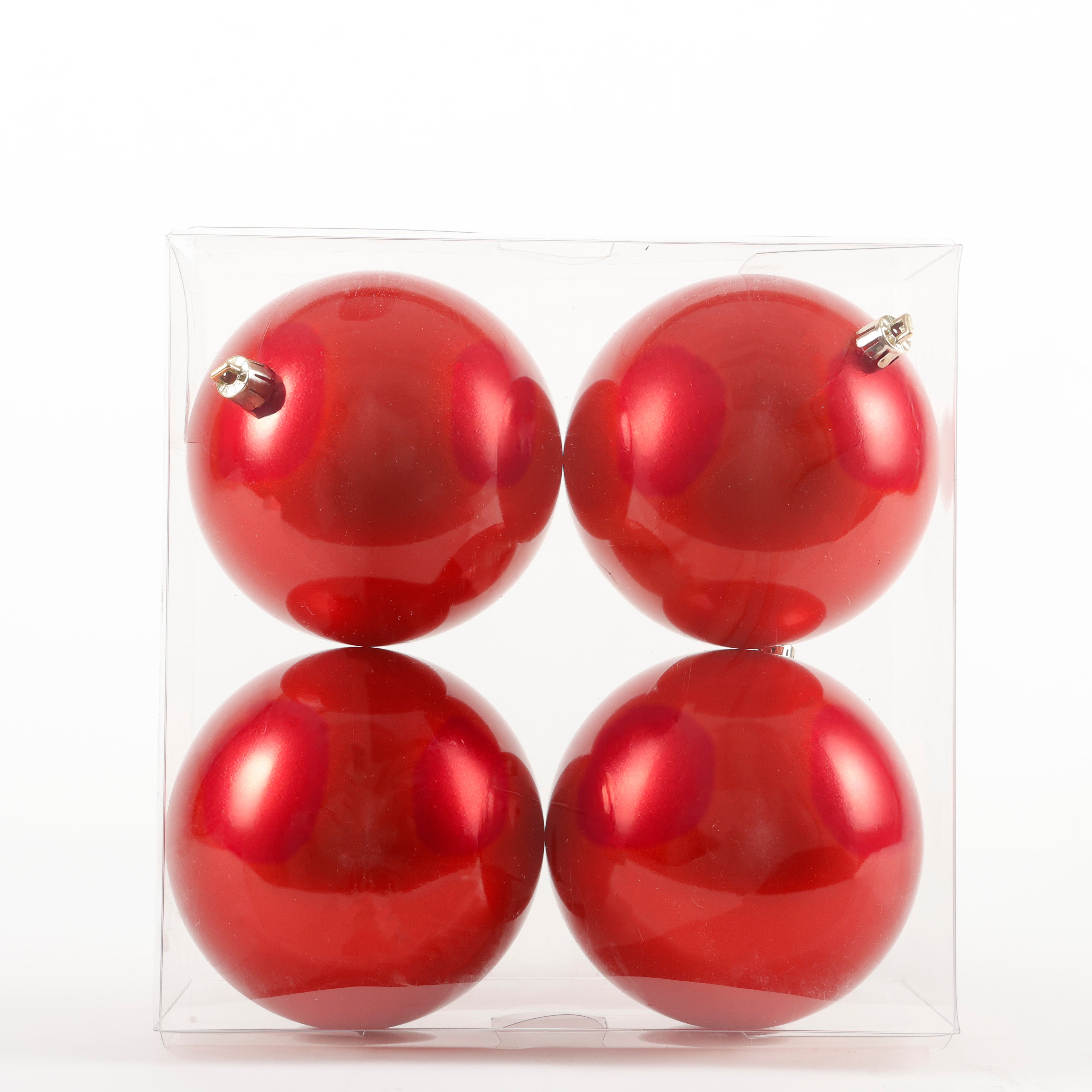 Plastic Ball Ornament 100MM, Candy Apple Red 4 PC BOXED