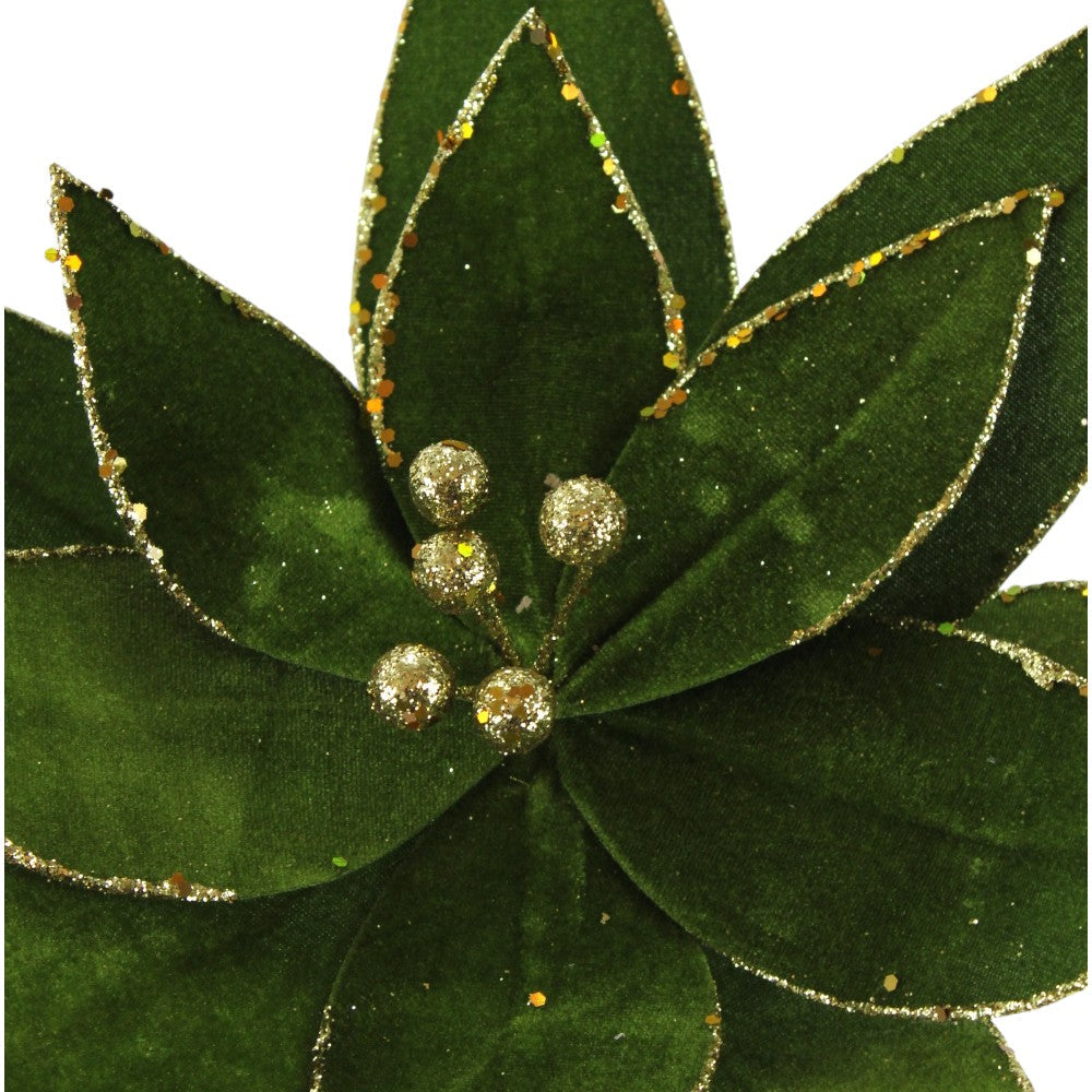 20x15IN Velvet Glitter Poinsettia Stem, Olive