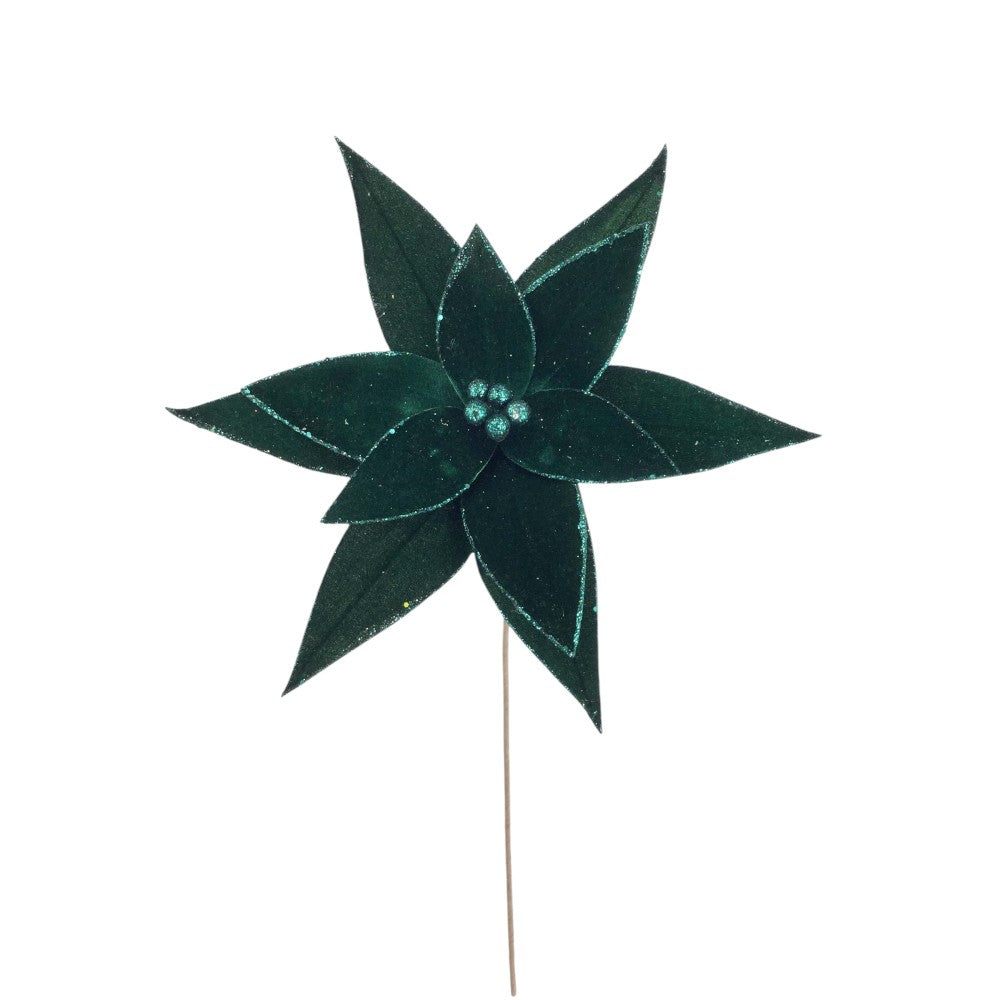 20x15IN Velvet Glitter Poinsettia Stem, Emerald
