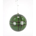 150MM Plaid Ball Ornament, Green Black