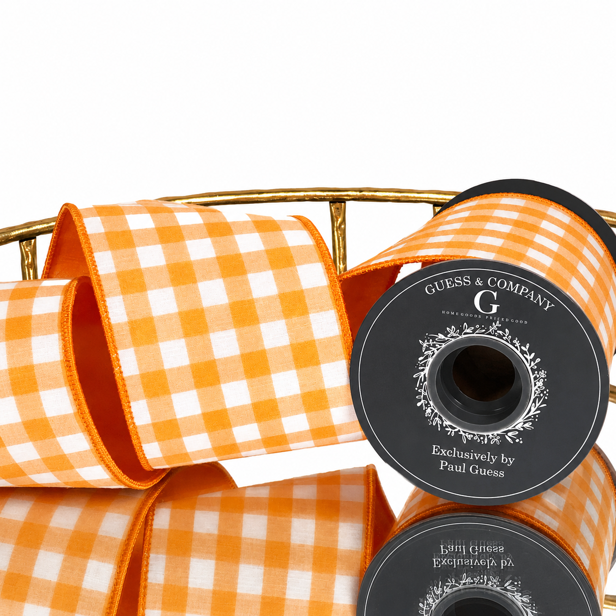 4"X5YD ORANGE WATER COLOR CHECK RIBBON WITH ORANGE DUPION BACK