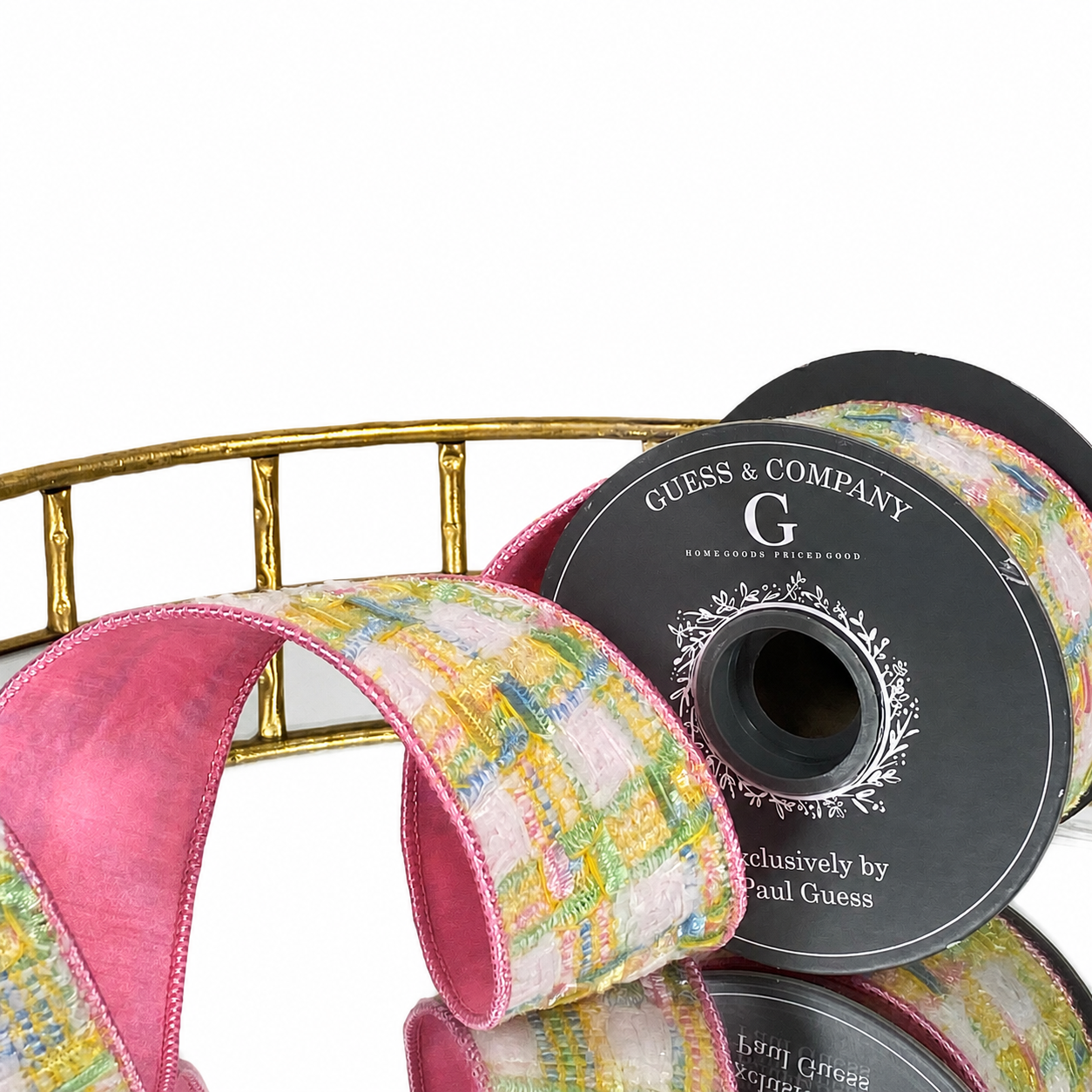 2.5"X5YD SPRING TWEED RIBBON WITH PINK DUPION BACK