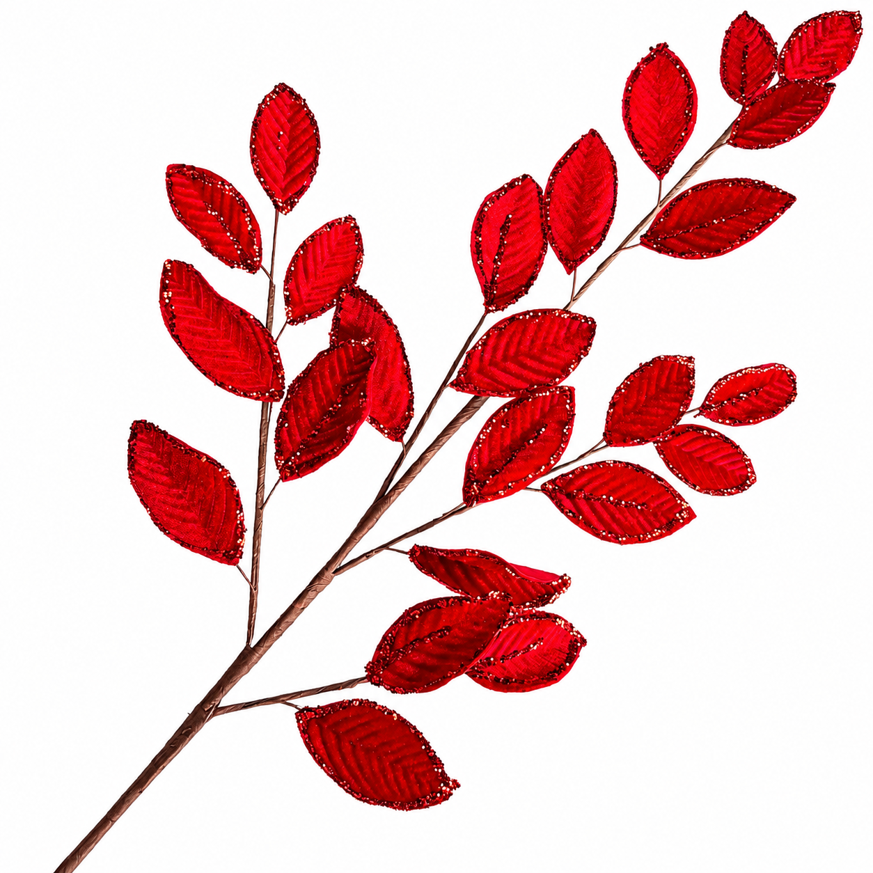 25.5" Red Velvet Leaf Spray with Beads