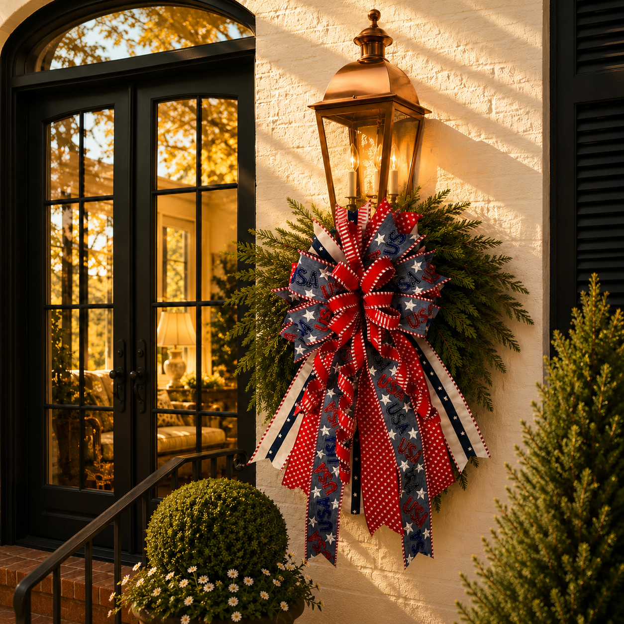 18" X 40" Red, White & Denim - Premade Bow