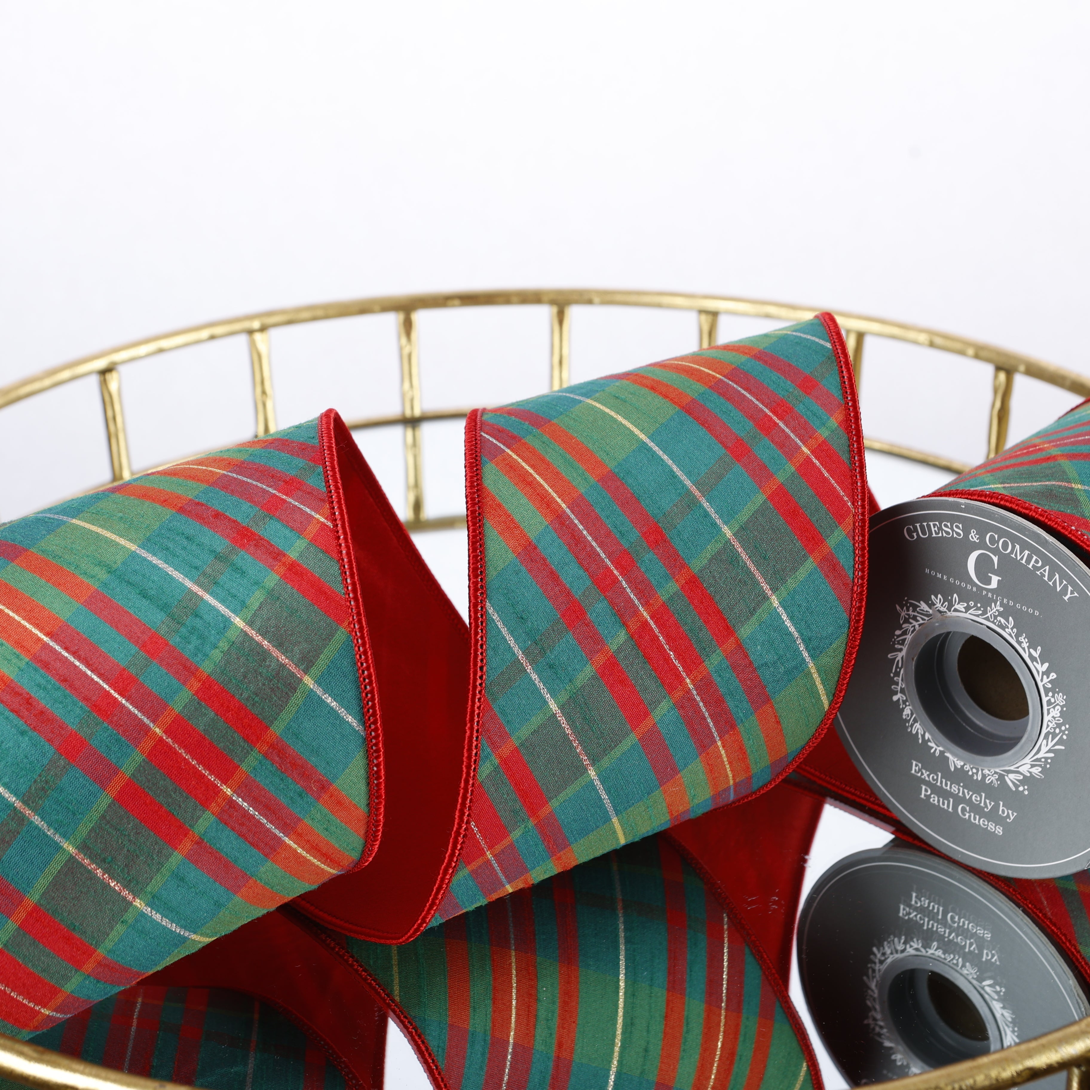 4" X 5 YD RED/GREEN PLAIN WITH RED DUPION BACK RIBBON