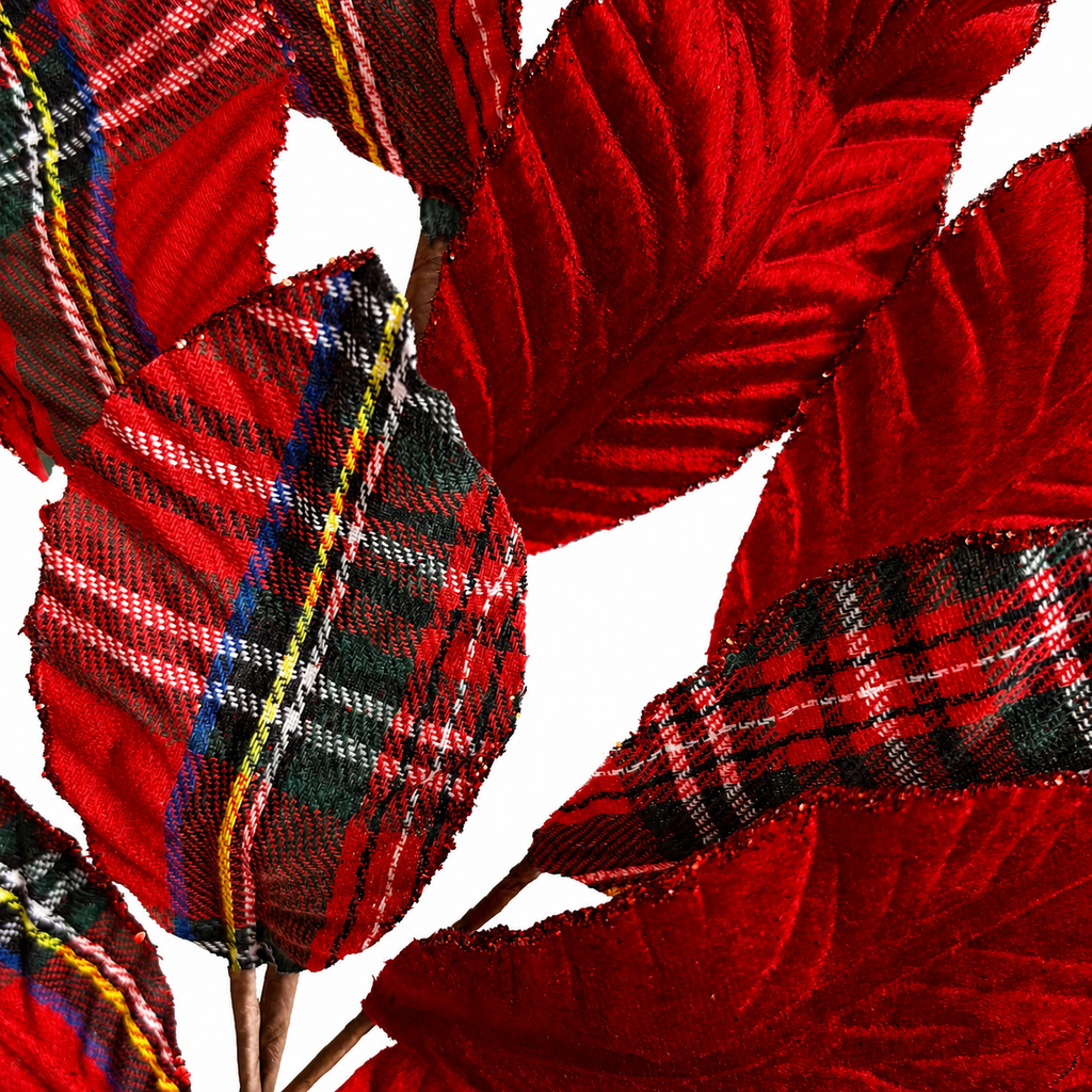29" Red Plaid Leaf Spray