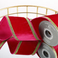 4" X 5 YD GOLD TRIM ON FUCHSIA PINK VELVET WITH SAME DUPION BACK RIBBON
