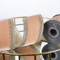 4"X 5 YD TRIM ON PEACH PLUSH VELVET WITH LIGHT GOLD METALLIC DUPION BACK RIBBON