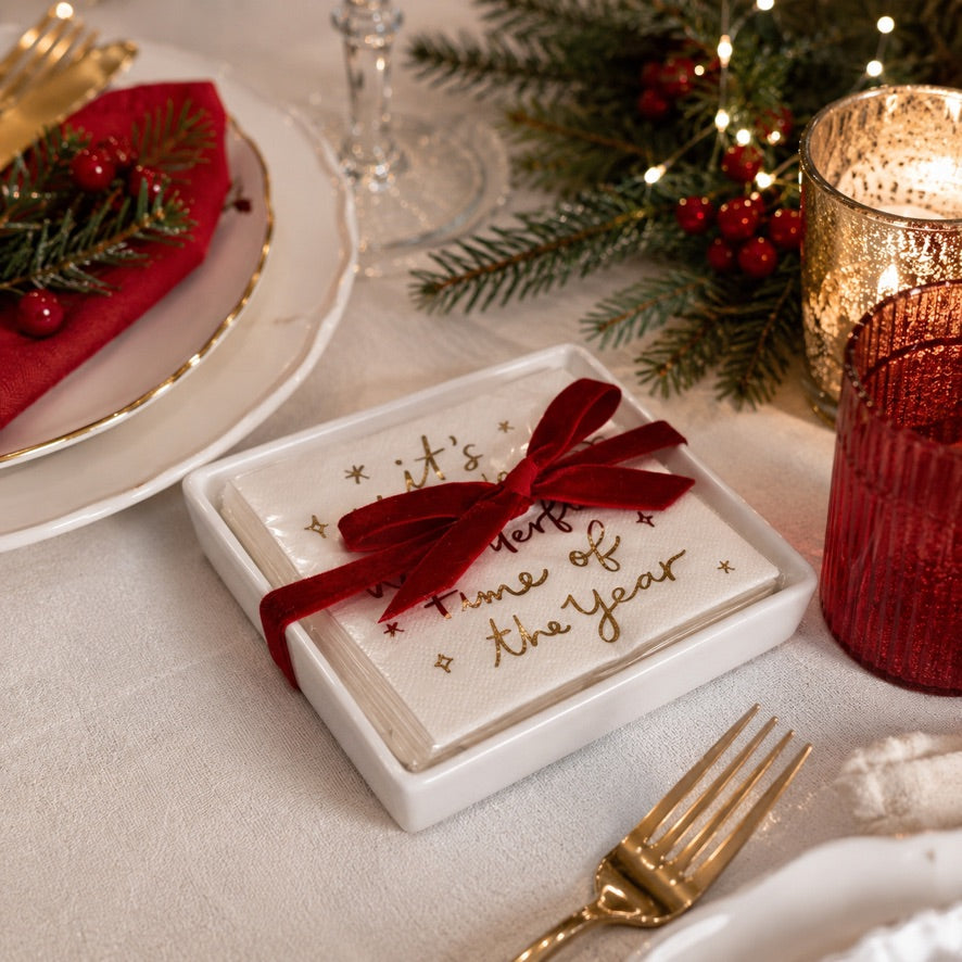 THE MOST WONDERFUL TIME CERAMIC TRAY AND NAPKIN GIFT SET