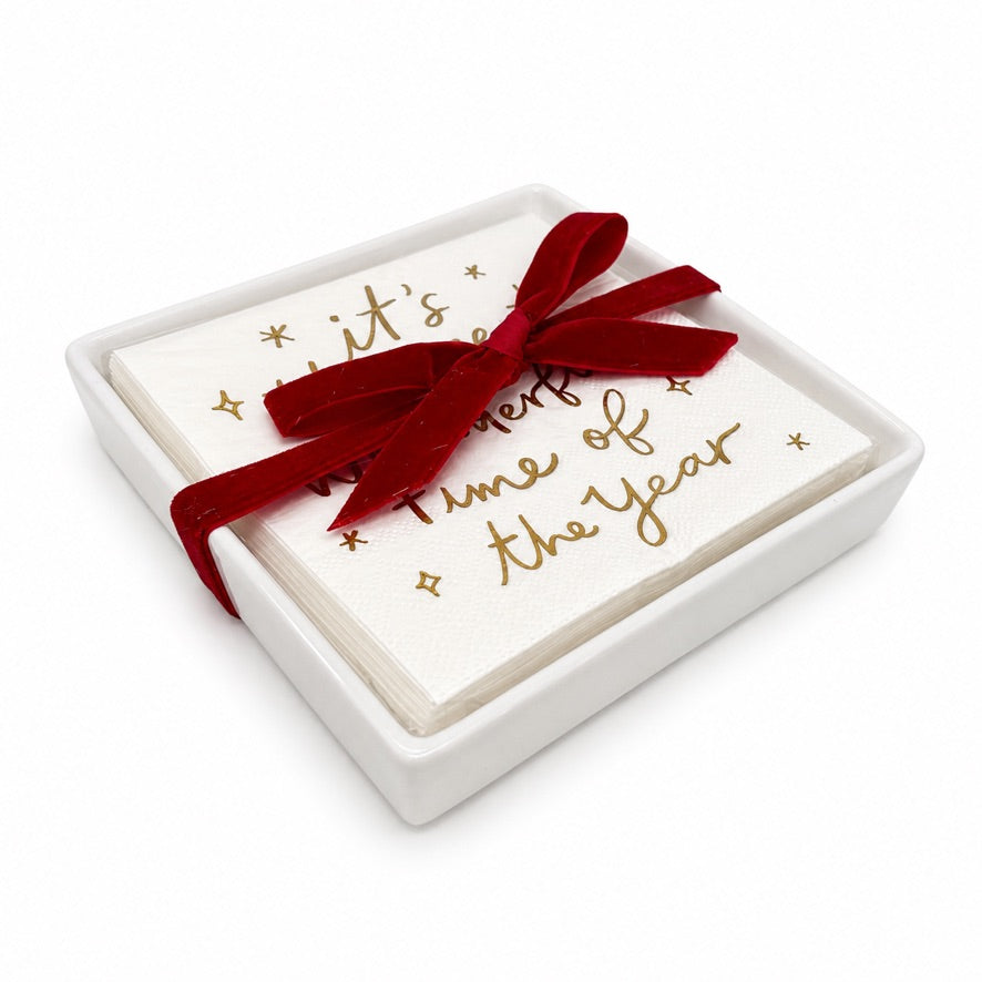 THE MOST WONDERFUL TIME CERAMIC TRAY AND NAPKIN GIFT SET