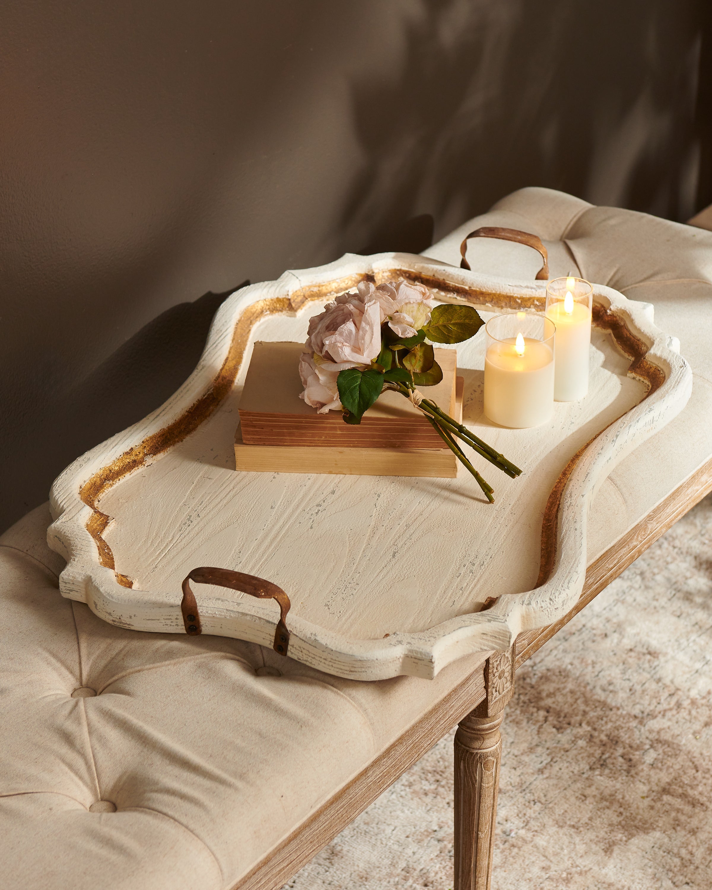 23.5" DISTRESSED WHITE TRAY