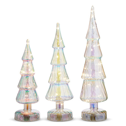11" Lighted White Iridescent Glass Trees (SMALL)