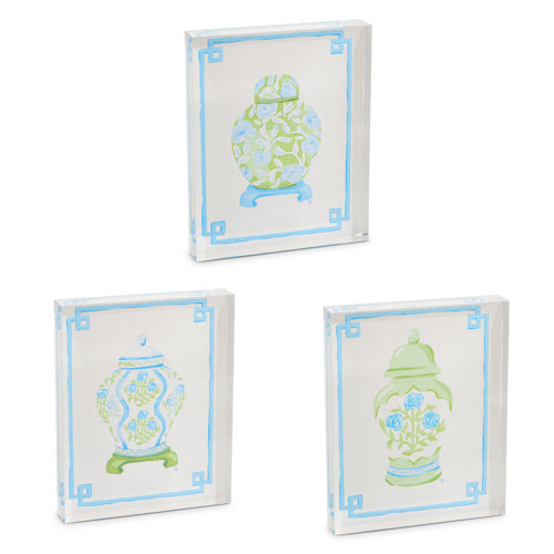 8" FLORAL GINGER JAR ACRYLIC BLOCK-WHITE LID ONLY