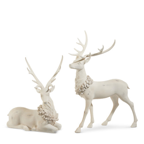 18" White Deer with Holly Wreath (STANDING UP)