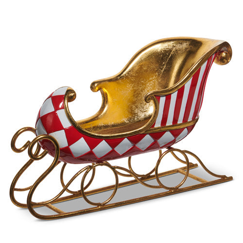 14.5" Red  Gold and White Patterned Sleigh
